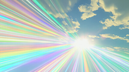 Fototapeta premium Colorful light rays burst through clouds in sky