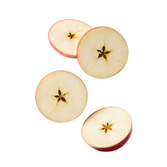 Four slices of red apple isolated on transparent background