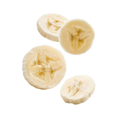 Freshly sliced banana on a transparent background