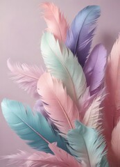 Naklejka premium Pastel colored feathers blend harmoniously with a subtle gradient background, creating an otherworldly atmosphere , calming, gentle, background