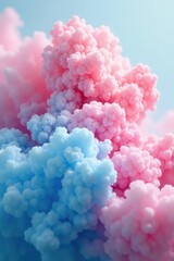 Fototapeta premium Pastel pink and blue abstract smoke clouds amidst a cloudy background with soft focus effect, atmospheric, pastel