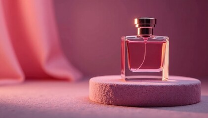 Perfume bottle on pedestal with luxurious mat, perfume, soft