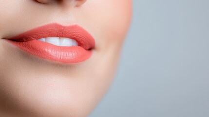 Kiss with vibrant red lipstick on a soft white background
