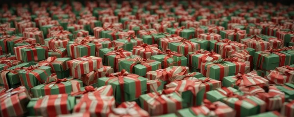 Obraz premium Red and green striped paper boxes filled with festive treats, gift containers, candy boxes