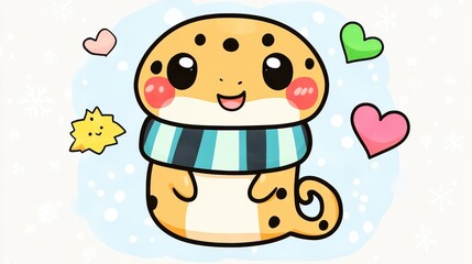 Naklejka premium Cute Cartoon Character with Adorable Facial Expression and Colorful Scarf