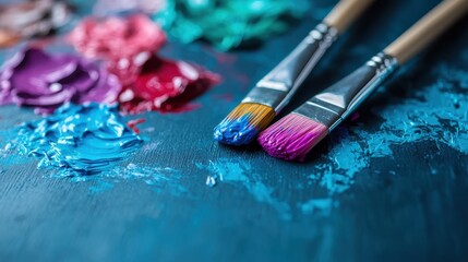 Vibrant palette and paintbrushes ready for creative expression