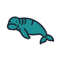 Gentle manatee tropical marine wildlife illustration