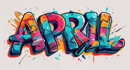 april graffiti lettering illustration design on plain white background