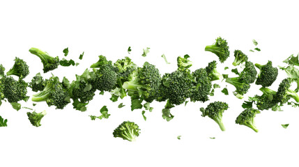 Obraz premium Fresh broccoli florets falling on transparent background