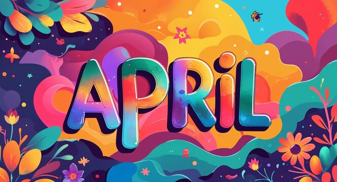 april word cute retro colorful lettering in abstract background