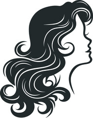 A black silhouette of a woman with wavy hair cascading down elegantly Vector Design, silhouette of a woman