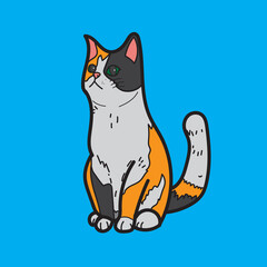 Adorable Calico Cat with blue Background