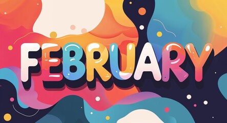 february word cute retro colorful lettering in abstract background