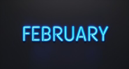 Fototapeta premium february word lettering with neon blue glow on plain black dark background