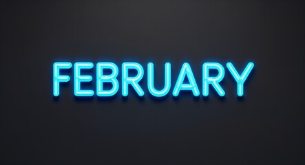 february word lettering with neon blue glow on plain black dark background