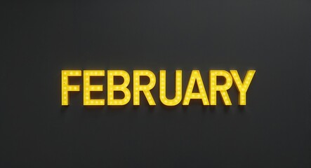 february word lettering with yellow glow on plain black dark background