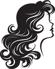 A black silhouette of a woman with wavy hair cascading down elegantly Vector Design, silhouette of a girl