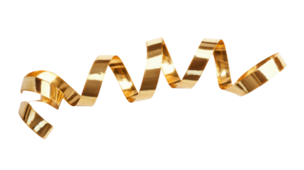 Golden curling ribbon rotating on transparent background