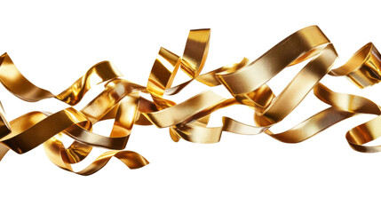 Golden ribbons waving elegantly on transparent background