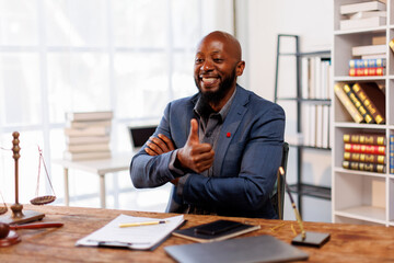 Obraz premium African American man or Businessman Lawyer or attorney working in office. Law and justice concept