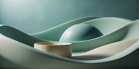 Abstract Teal and Beige Forms