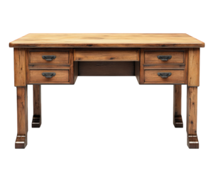 Rustic wooden writing desk with drawers, perfect for home office or study. This sturdy piece combines functionality and style, enhancing any workspace with its warm tones