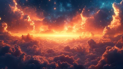 Breathtaking sunset over clouds, showcasing vibrant colors and cosmic beauty