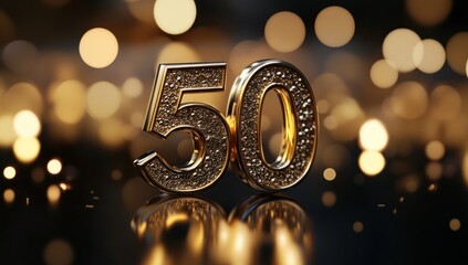 Golden fifty shimmering against a bokeh backdrop
