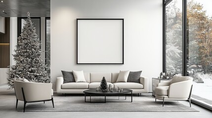 Modern Living Room with Minimalist Decor and Christmas Tree