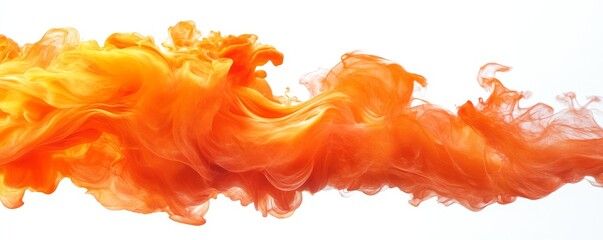 Abstract orange ink swirling in water, isolated on white background.