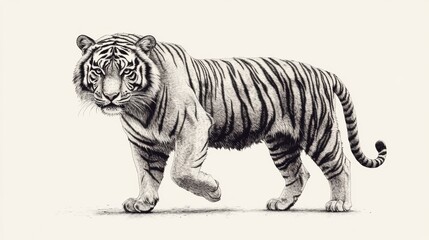 Naklejka premium Realistic Tiger Illustration in Black and White for Artwork Lovers