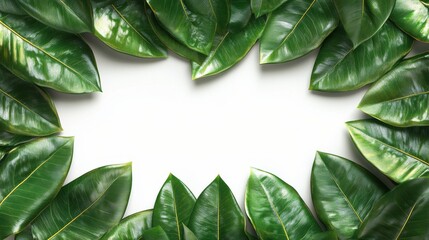 Obraz premium Fresh Green Leaves Frame on White Background for Nature Design