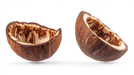 Close Up View of Hollow Coconut Shells on White Background