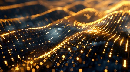 Abstract representation of flowing data with glowing particles in a wave-like pattern.