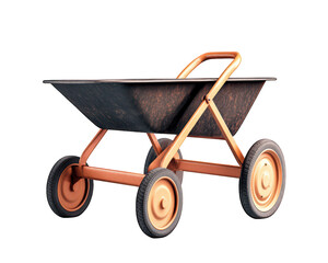 wheelbarrow with sturdy design, featuring metal body and rubber wheels, ideal for gardening and construction tasks. Its practical structure ensures easy transport of materials
