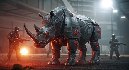 Cybernetic Rhino Sci Fi Artwork Digital Painting