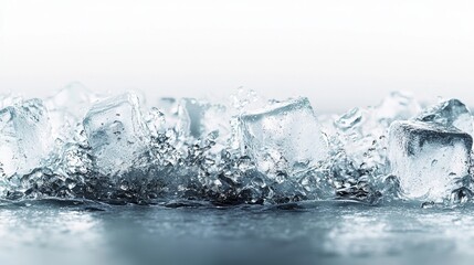 Obraz premium Refreshing Ice Cubes Splashing on a Smooth Surface with Water Droplets
