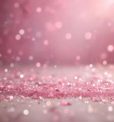 Soft pink bokeh with scattered glitter and sparkles on a blurred background, delicate haze, hazy atmosphere