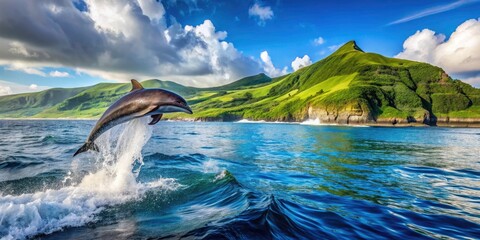 Fototapeta premium Dolphin Breaching at San Miguel Island, Azores - Summer Ocean Adventure