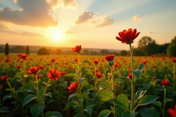 Soja plants basking in the last rays of sunlight, nature, farm