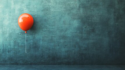 Bright Red Balloon Hanging on a Textured Teal Wall Background