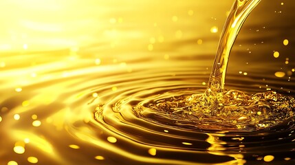 Golden Liquid Pouring Creates Rippling Surface