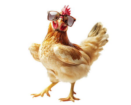 Dancing chicken wearing sunglasses, isolated on transparency background, exuding fun and playful vibe. Perfect for humorous and lighthearted themes