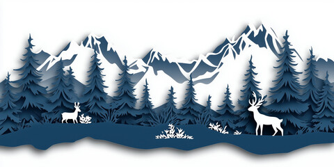 a close-up plywood laser cutting file on a white background. Nature, Christmas trees, mountains, deer