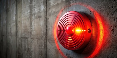 Fire Alarm Evacuation Signal Concept with Glowing Red Light on Textured Concrete Wall for Emergency Safety Awareness