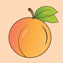 Elegant Peach Fruit Illustration with Leaves