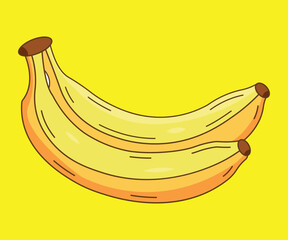 Playful Twin Banana Illustration with Vibrant Yellow Background