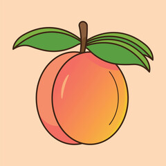 Vibrant Peach Illustration with Green Leaves