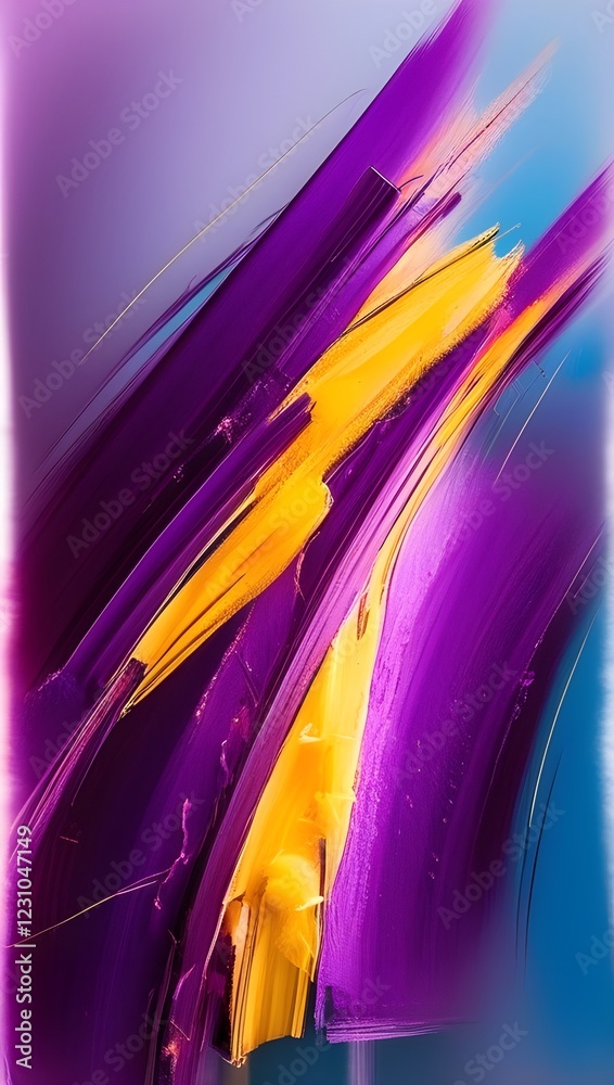 Wall mural bright streaks of yellow and deep purple blend dramatically, creating an energetic and dynamic visua