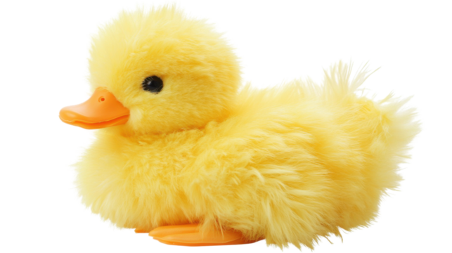 Small yellow duck toy isolated on transparent background